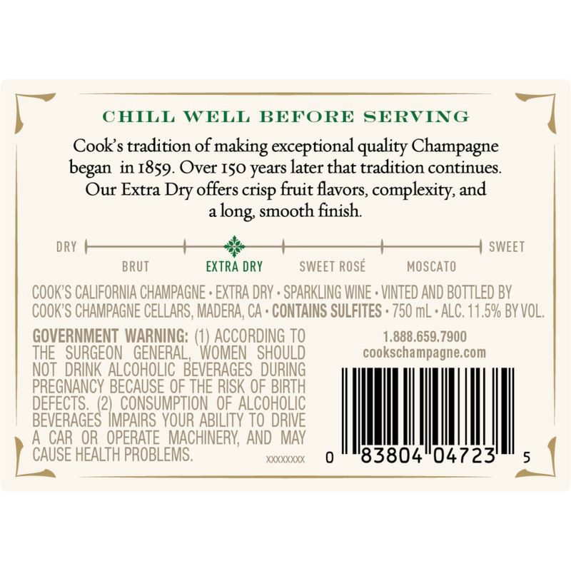 slide 7 of 8, Cook's California Champagne Extra Dry White Sparkling Wine - 750ml Bottle, 750 ml