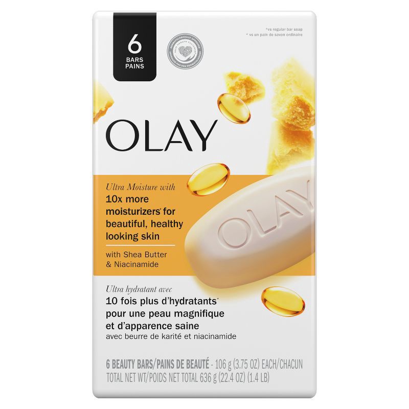 slide 1 of 10, Olay Moisture Outlast Ultra Moisture Shea Butter Beauty Bar Soap with Vitamin B3 Complex - 3.75oz/6ct, 3.75 oz, 6 ct