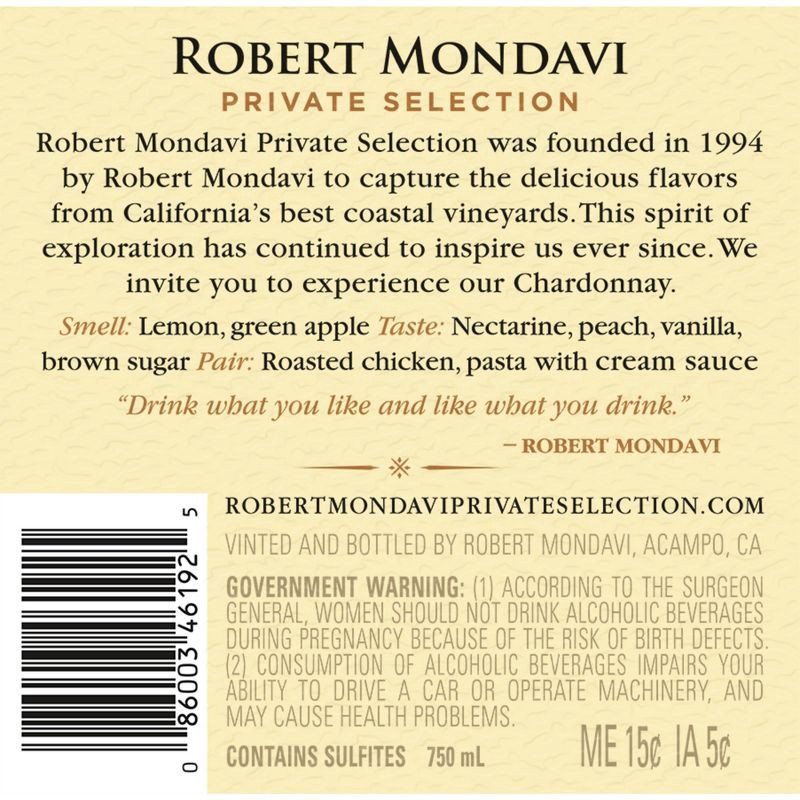 slide 12 of 12, Robert Mondavi Private Selection Chardonnay White Wine - 750ml Bottle, 750 ml
