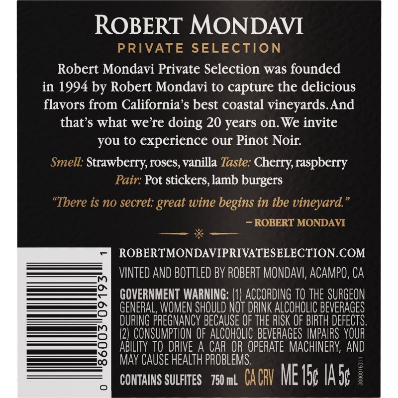 slide 8 of 11, Robert Mondavi Private Selection Pinot Noir Red Wine - 750ml Bottle, 750 ml