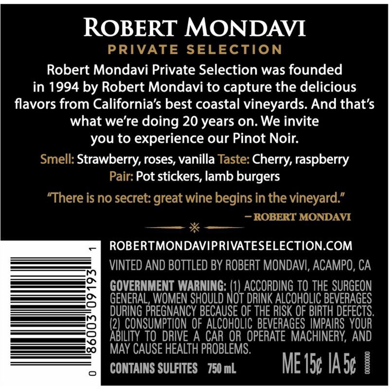 slide 11 of 11, Robert Mondavi Private Selection Pinot Noir Red Wine - 750ml Bottle, 750 ml