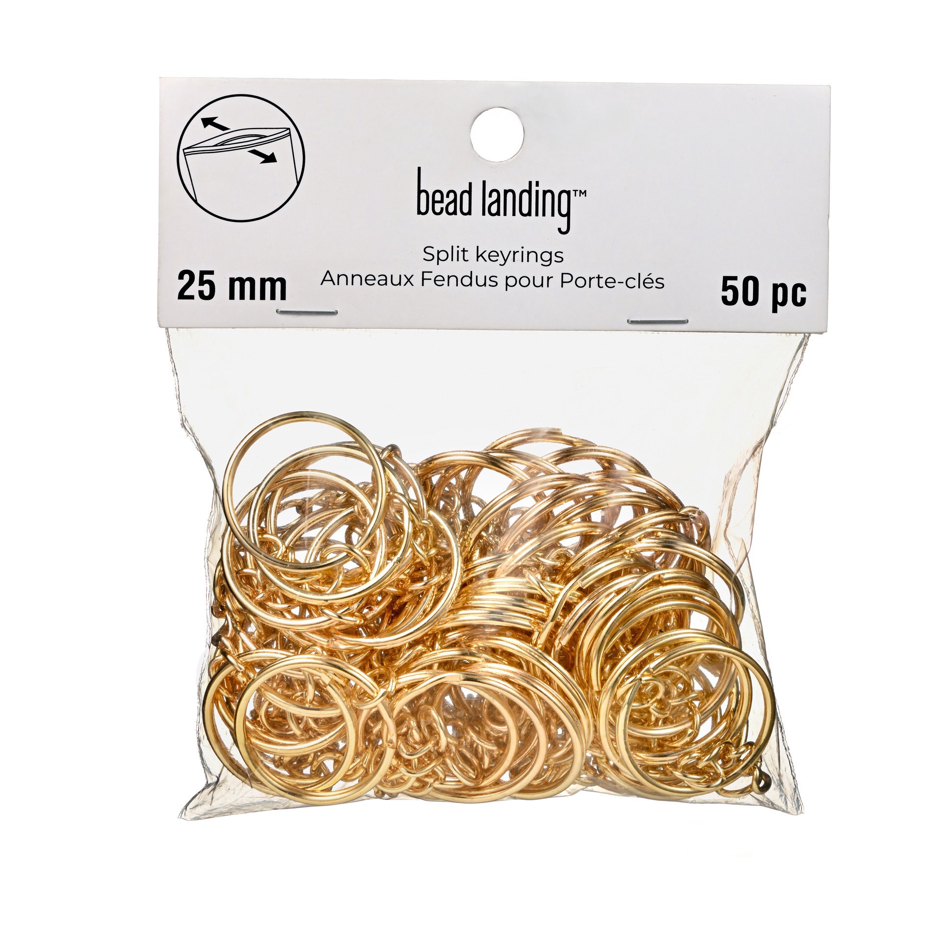 slide 3 of 3, 25mm Gold Split Key Ring, 50ct. By Bead Landing, 25 mm