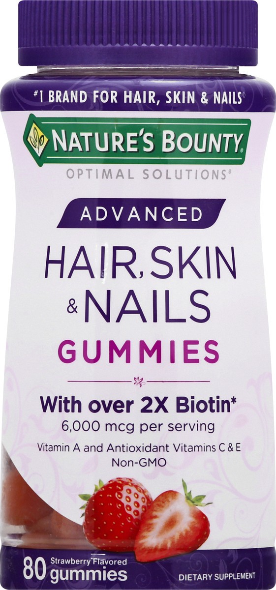 slide 1 of 11, Nature's Bounty Optimal Solutions Advanced Hair, Skin & Nails Gummies with Biotin - 80ct, 80 ct