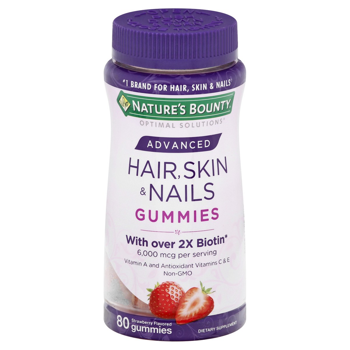 slide 1 of 11, Nature's Bounty Optimal Solutions Advanced Hair, Skin & Nails Gummies with Biotin - 80ct, 80 ct
