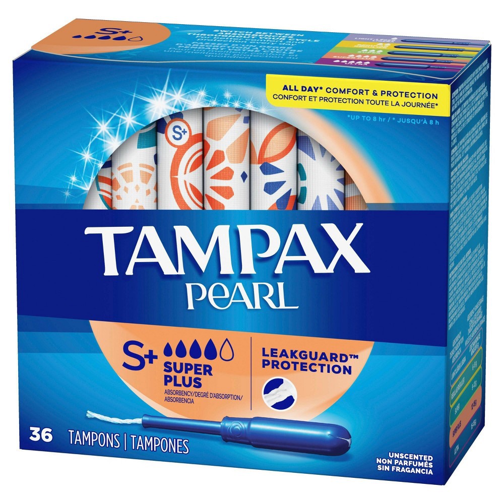 slide 2 of 8, Tampax S+ Super Plus Absorbency Pearl Unscented Tampons 36.0 ea, 36 ct