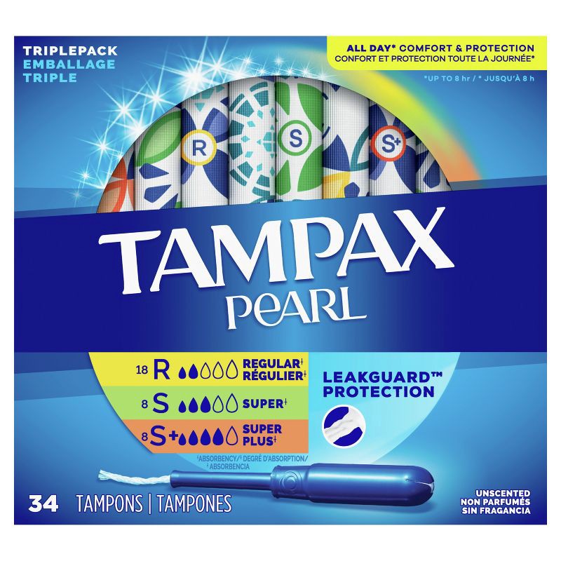 slide 2 of 9, Tampax Pearl Triple Pack Tampons - Regular/Super/Super Plus/ - Unscented - 34ct, 34 ct