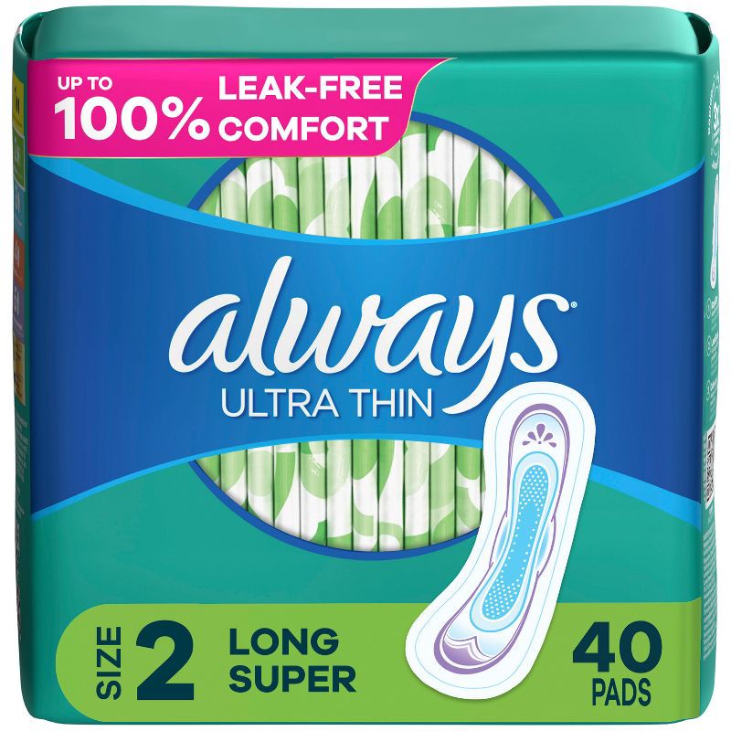 slide 1 of 9, Always Ultra Thin Pads Size 2 Super Long Absorbency Unscented Without Wings - 40ct, 40 ct