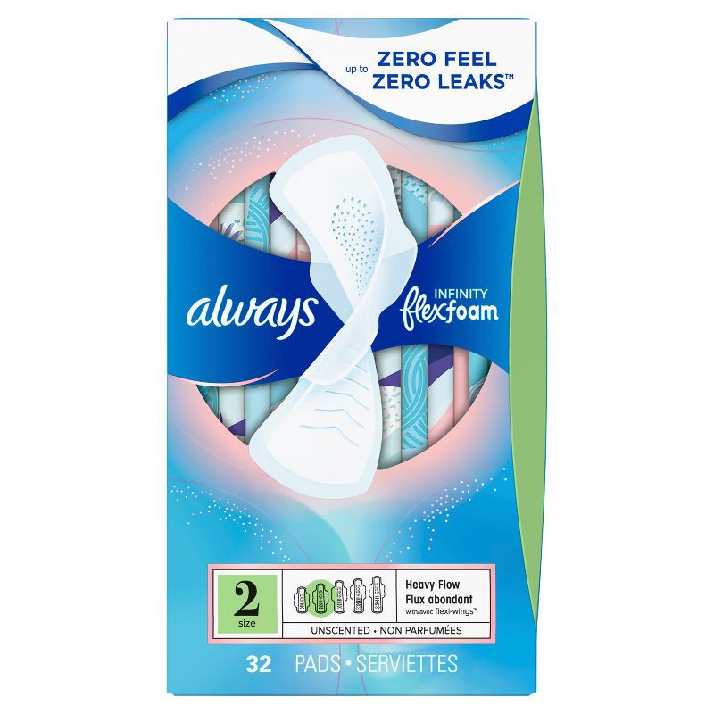 slide 11 of 12, Always Infinity FlexFoam Pads for Women - Size 2 - Super Absorbency - Unscented - 32ct, 32 ct