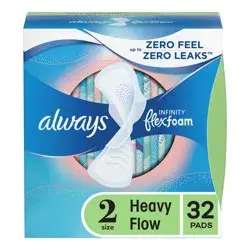 Always Infinity FlexFoam Pads for Women - Size 2 - Super Absorbency - Unscented - 32ct
