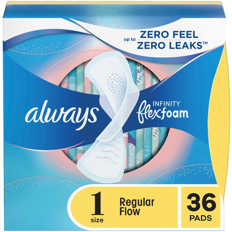 slide 1 of 8, Always Infinity Regular Absorbency FlexFoam Pads for Women - Unscented - Size 1 - 36ct, 36 ct