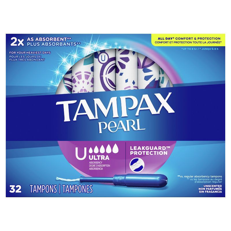 slide 9 of 9, Tampax Pearl Ultra Absorbency with LeakGuard Braid Tampons - Unscented - 32ct, 32 ct