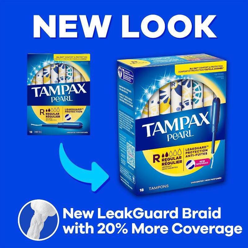 slide 3 of 12, Tampax Pearl Tampons Trio Pack with Plastic Applicator and LeakGuard Braid - Light/Regular/Super Absorbency - Unscented - 34ct, 34 ct