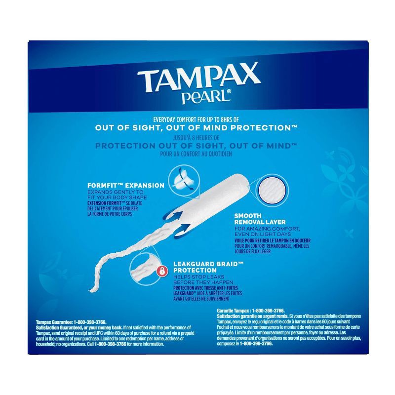 slide 9 of 10, Tampax Pearl Tampons Trio Pack with Plastic Applicator and LeakGuard Braid - Light/Regular/Super Absorbency - Unscented - 34ct, 34 ct