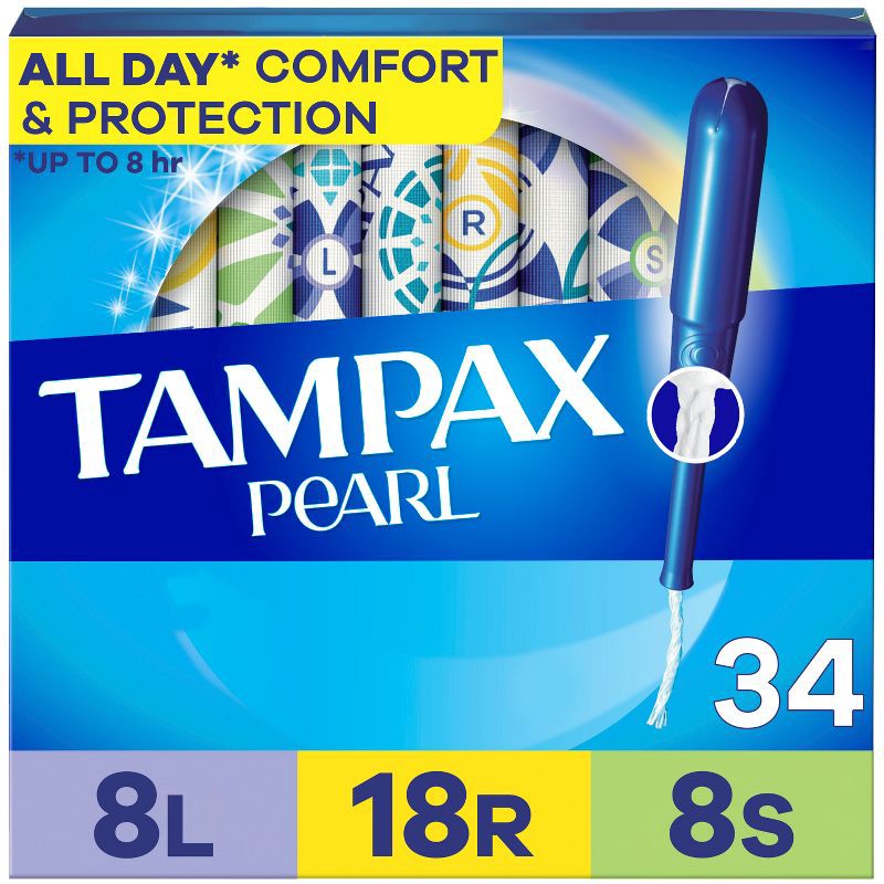 slide 1 of 14, Tampax Pearl Tampons Trio Pack with Plastic Applicator and LeakGuard Braid - Light/Regular/Super Absorbency - Unscented - 34ct, 34 ct