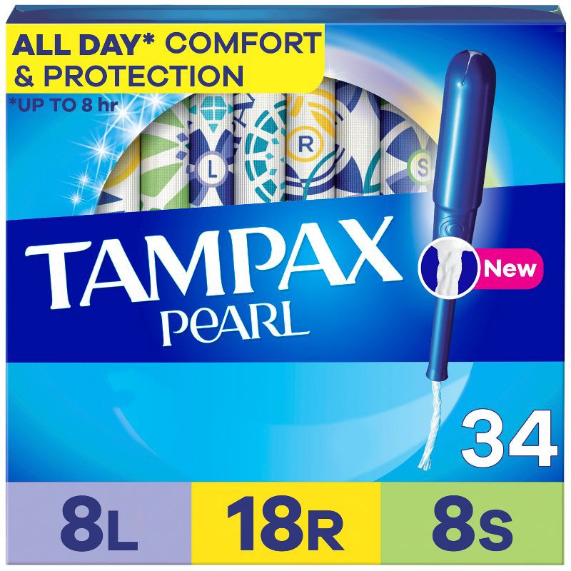 slide 1 of 12, Tampax Pearl Tampons Trio Pack with Plastic Applicator and LeakGuard Braid - Light/Regular/Super Absorbency - Unscented - 34ct, 34 ct