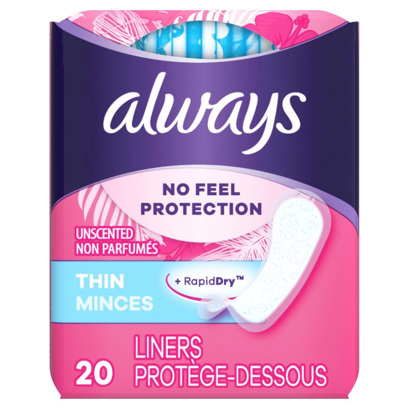 slide 8 of 9, Always Dailies Thin Unscented Panty Liners - Regular - 20ct, 20 ct