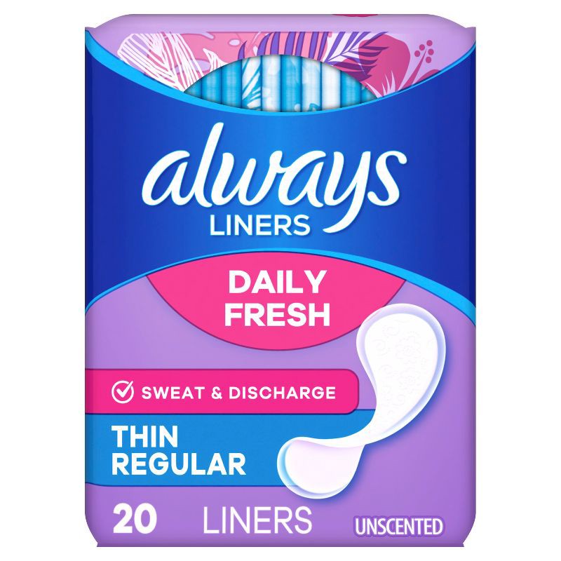 slide 10 of 10, Always Dailies Thin Unscented Panty Liners - Regular - 20ct, 20 ct