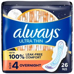 Always Ultra Thin Overnight Pads with Wings Unscented - Size 4 - 26ct
