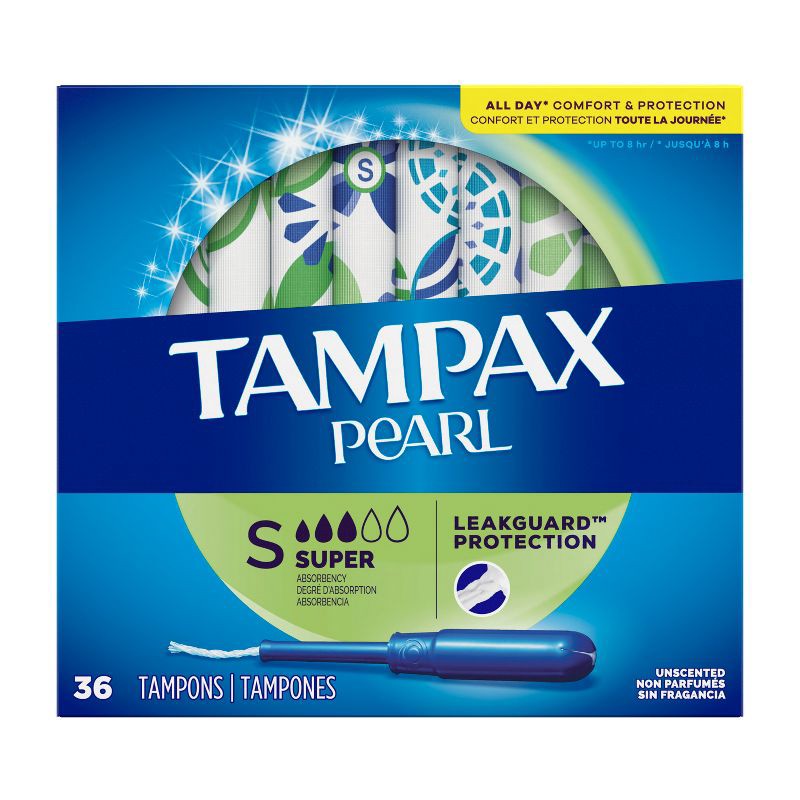 slide 2 of 9, Tampax Pearl Tampons Super Absorbency with LeakGuard Braid - Unscented - 36ct, 36 ct