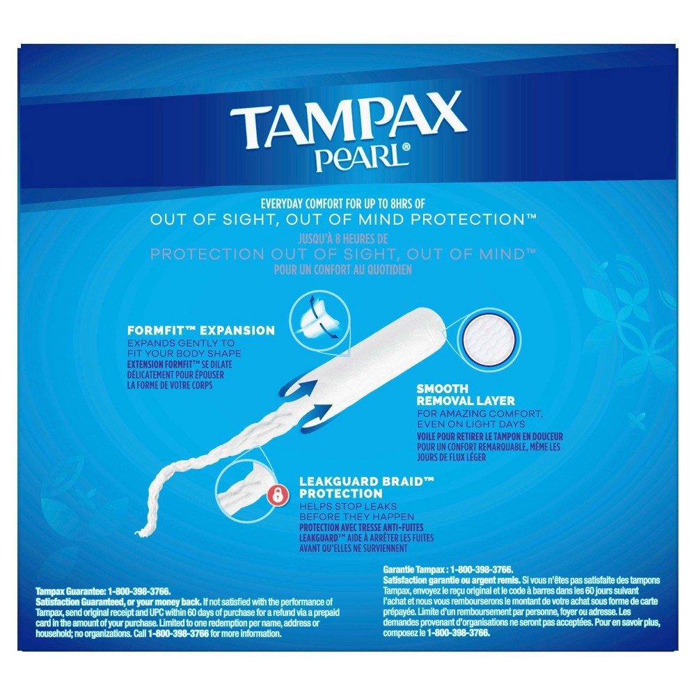 slide 8 of 8, Tampax Pearl Tampons Super Absorbency with BPA-Free Plastic Applicator and LeakGuard Braid, Unscented, 36 Count, 36 ct