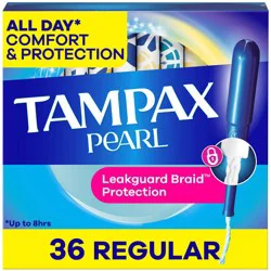 Tampax Pearl Tampons Regular Absorbency with LeakGuard Braid - Unscented - 36ct