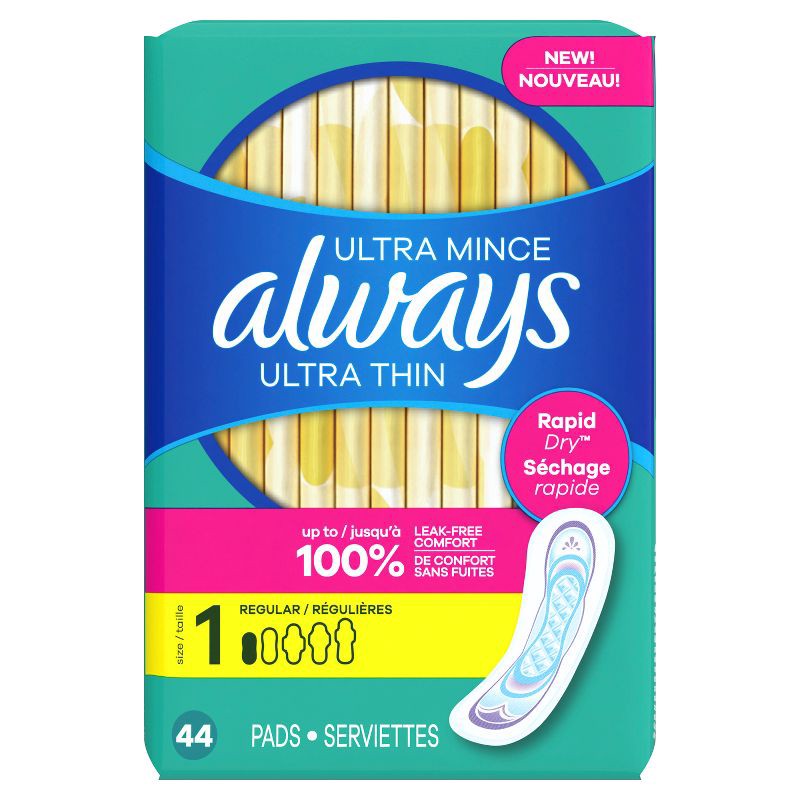 slide 9 of 13, Always Ultra Thin Pads Size 1 Regular Absorbency Unscented - 44ct, 44 ct