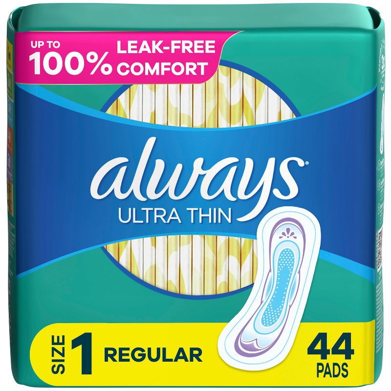 slide 1 of 9, Always Ultra Thin Pads Size 1 Regular Absorbency Unscented - 44ct, 44 ct