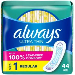 Always Ultra Thin Pads Size 1 Regular Absorbency Unscented - 44ct