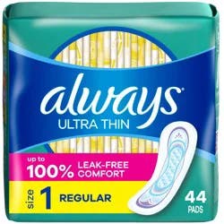 Always Ultra Thin Pads Size 1 Regular Absorbency Unscented - 44ct