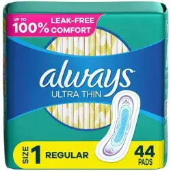 Always Ultra Thin Pads Size 1 Regular Absorbency Unscented - 44ct