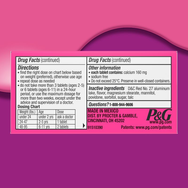 slide 2 of 9, Pepto-Bismol Children's Antacid Chewable Tablets - Bubble Gum - 24ct, 24 ct