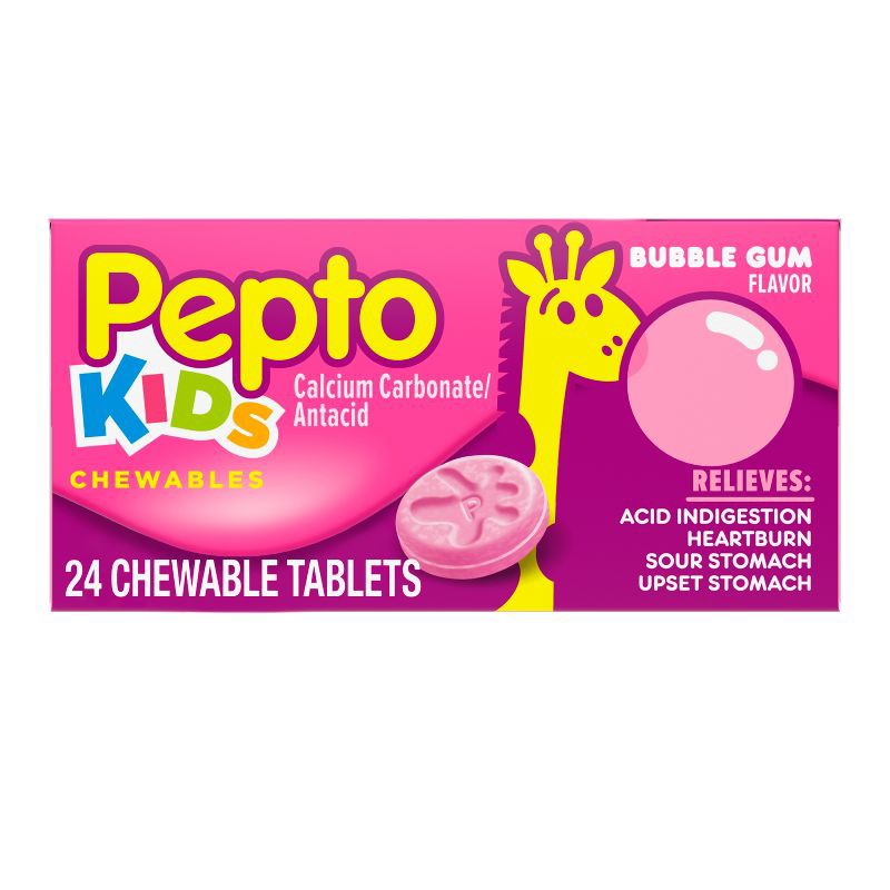 slide 1 of 9, Pepto-Bismol Children's Antacid Chewable Tablets - Bubble Gum - 24ct, 24 ct