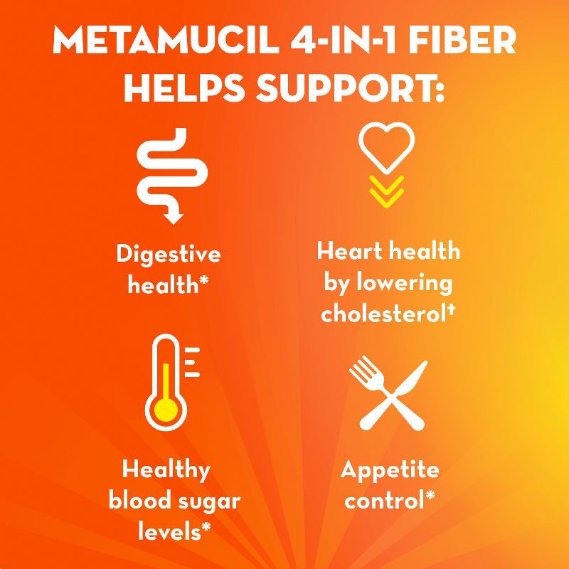 slide 5 of 10, Metamucil Psyllium Fiber Supplement Packets - Sugar Free - Orange - 44ct, 44 ct