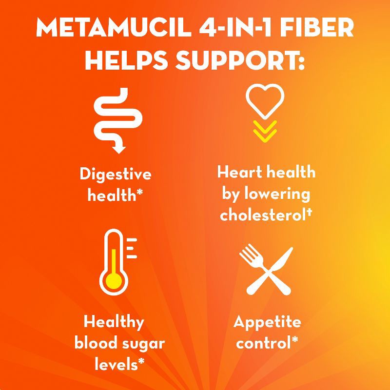 slide 5 of 10, Metamucil Psyllium Fiber Supplement Powder Packets - Sugar Free - Orange - 2.4g Fiber Per Serving - GLP-1 Friendly Fiber - 44ct, 2.4 gram, 44 ct