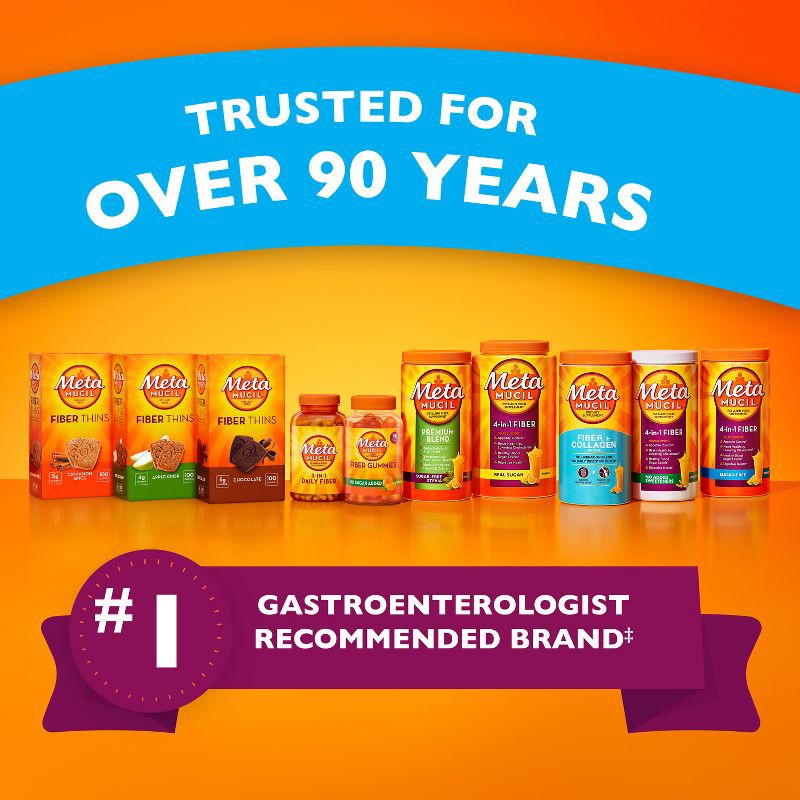 slide 8 of 10, Metamucil Psyllium Fiber Supplement Powder Packets - Sugar Free - Orange - 2.4g Fiber Per Serving - GLP-1 Friendly Fiber - 44ct, 2.4 gram, 44 ct