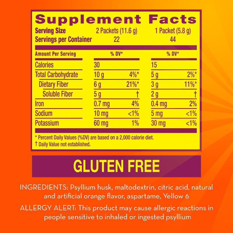 slide 9 of 10, Metamucil Psyllium Fiber Supplement Packets - Sugar Free - Orange - 44ct, 44 ct