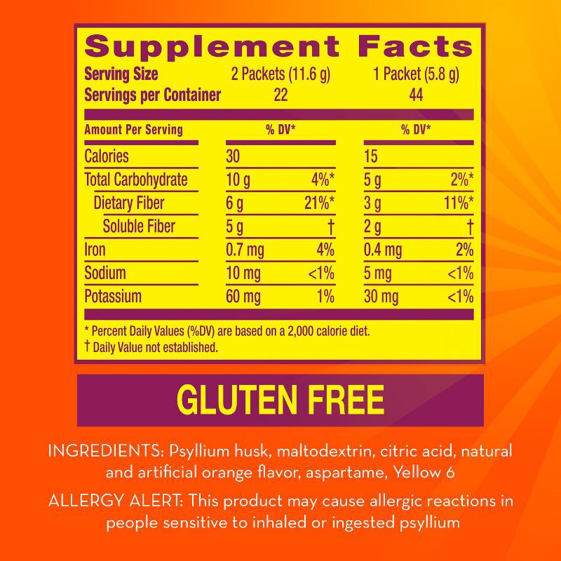 slide 9 of 10, Metamucil Psyllium Fiber Supplement Powder Packets - Sugar Free - Orange - 2.4g Fiber Per Serving - GLP-1 Friendly Fiber - 44ct, 2.4 gram, 44 ct