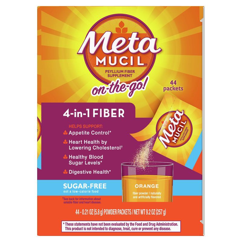 slide 10 of 10, Metamucil Psyllium Fiber Supplement Packets - Sugar Free - Orange - 44ct, 44 ct