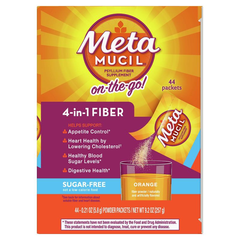slide 10 of 10, Metamucil Psyllium Fiber Supplement Powder Packets - Sugar Free - Orange - 2.4g Fiber Per Serving - GLP-1 Friendly Fiber - 44ct, 2.4 gram, 44 ct