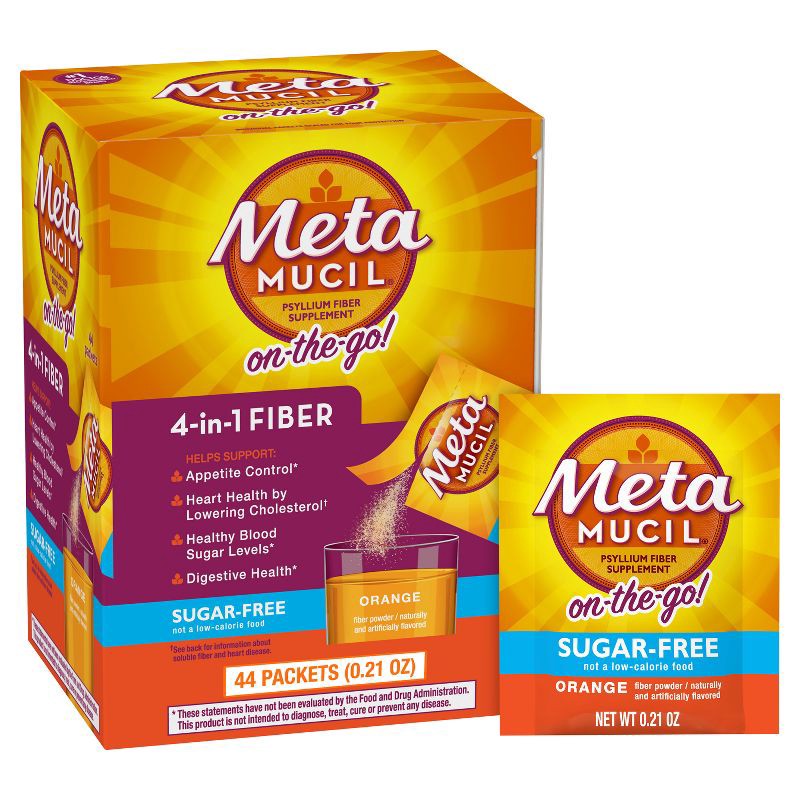 slide 1 of 10, Metamucil Psyllium Fiber Supplement Packets - Sugar Free - Orange - 44ct, 44 ct