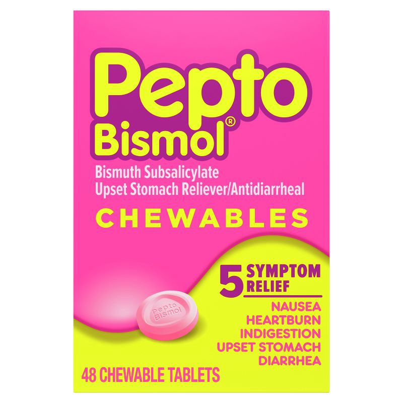 slide 1 of 9, Pepto-Bismol 5 Symptom Stomach Relief Chewable Tablets - 48ct, 48 ct