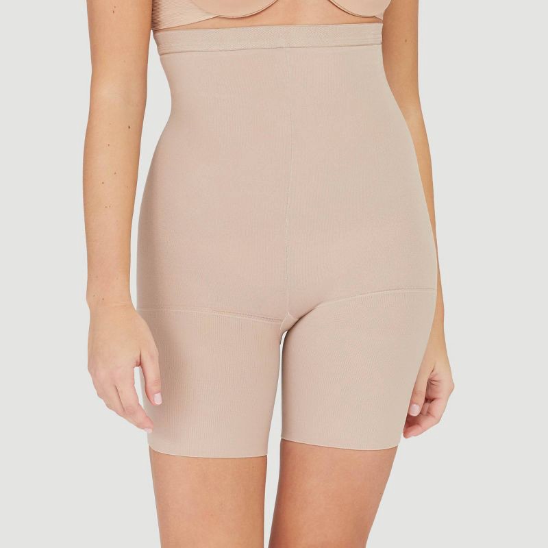 slide 1 of 3, ASSETS by SPANX Women's High-Waist Mid-Thigh Super Control Shaper - Tan 5: Medium Compression, Tummy Slimming, 1 ct