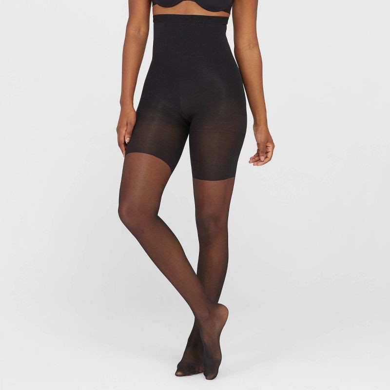 slide 1 of 2, ASSETS by SPANX Women's High-Waist Shaping Pantyhose - Black 3: Tummy, Thigh, Back, Waist Slimming, Sheer Control Top, 1 ct