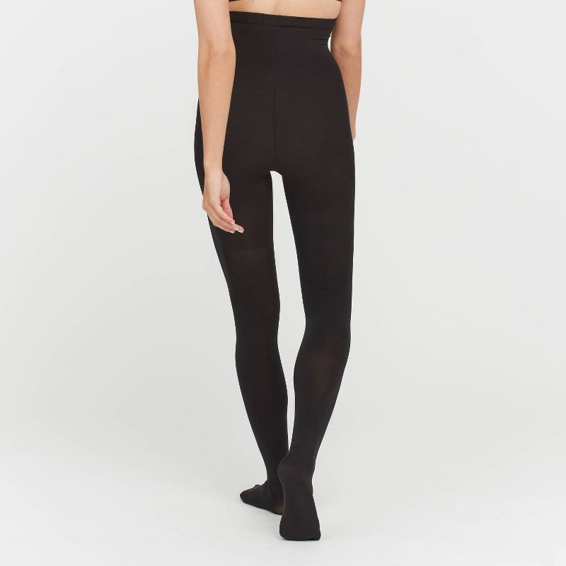 slide 2 of 3, ASSETS by SPANX Women's High-Waist Shaping Tights - Black 1: Opaque Control Top Hosiery, Tummy & Thigh Slimming, Knit Fabric, 1 ct