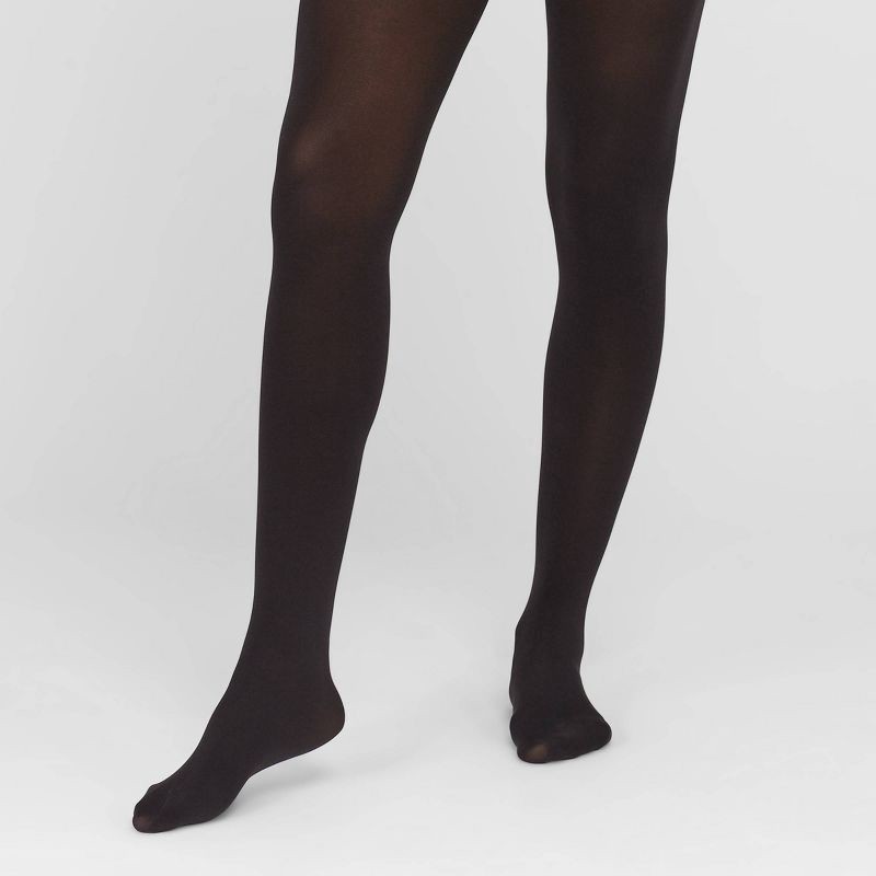 slide 3 of 3, ASSETS by SPANX Women's High-Waist Shaping Tights - Black 1: Opaque Control Top Hosiery, Tummy & Thigh Slimming, Knit Fabric, 1 ct