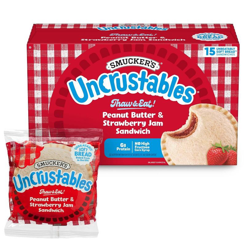 slide 2 of 10, Smucker's Uncrustables Frozen Peanut Butter & Strawberry Jam Sandwich- 30oz/15ct, 30 oz, 15 ct