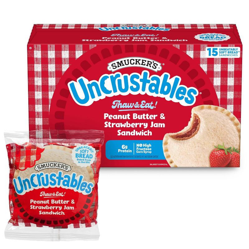 slide 3 of 9, Smucker's Uncrustables Frozen Peanut Butter & Strawberry Jam Sandwich- 30oz/15ct, 30 oz, 15 ct