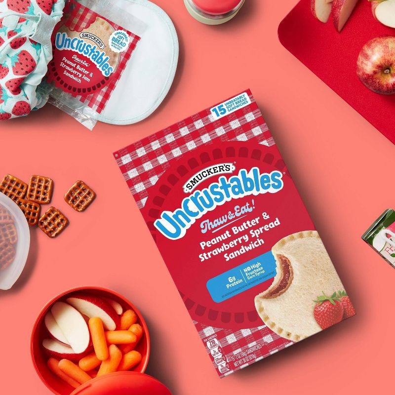 slide 3 of 10, Smucker's Uncrustables Frozen Peanut Butter & Strawberry Jam Sandwich- 30oz/15ct, 30 oz, 15 ct