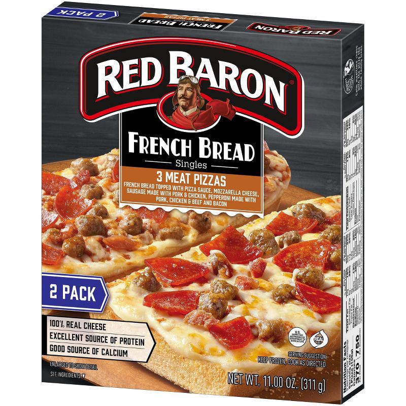 slide 2 of 9, Red Baron Three Meat French Bread Personal Frozen Pizza - 11oz, 11 oz