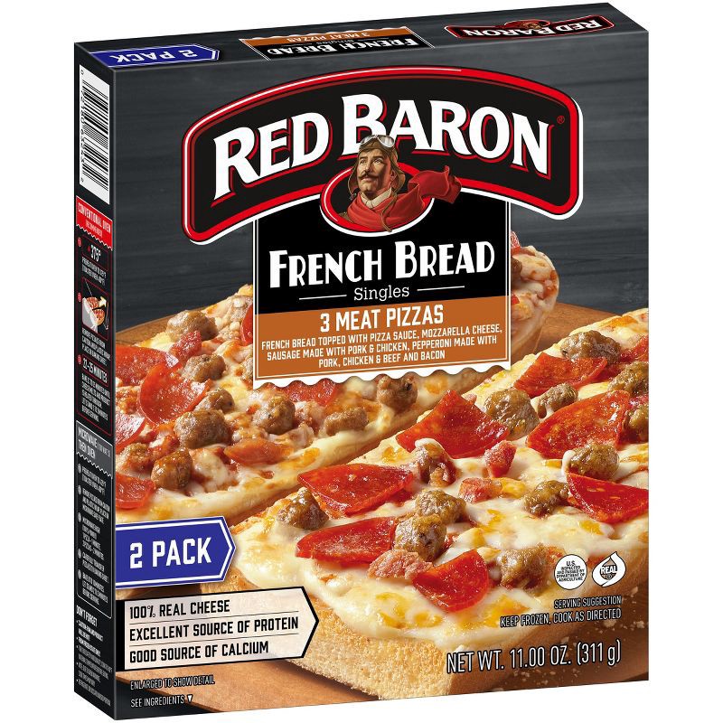 slide 3 of 9, Red Baron Three Meat French Bread Personal Frozen Pizza - 11oz, 11 oz